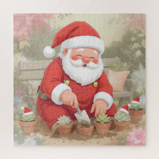Puzzle Cozy Santa Claus Gardener Planting Succulents