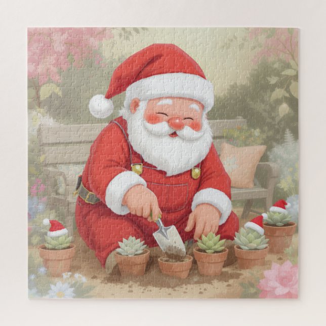 Puzzle Cozy Santa Claus Gardener Planting Succulents (Vertical)