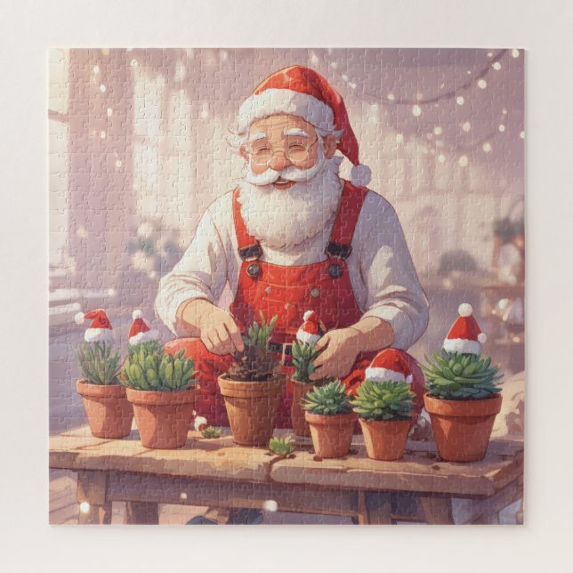 Puzzle Cozy Santa Claus Gardener Planting Succulents (Vertical)