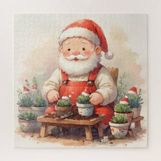 Puzzle Cozy Santa Claus Gardener Planting Succulents