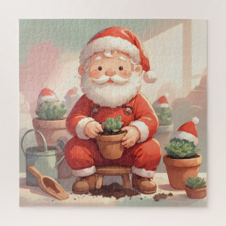 Puzzle Cozy Santa Claus Gardener Planting Succulents