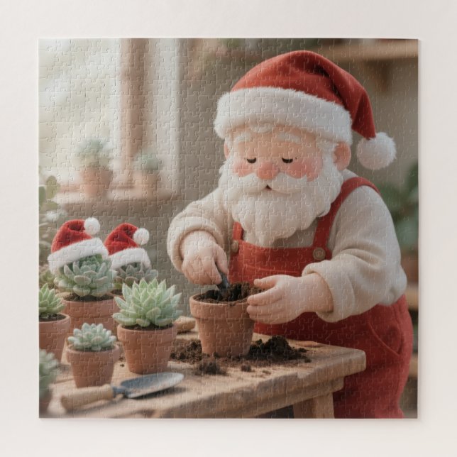Puzzle Cozy Santa Claus Gardener Planting Succulents (Vertical)