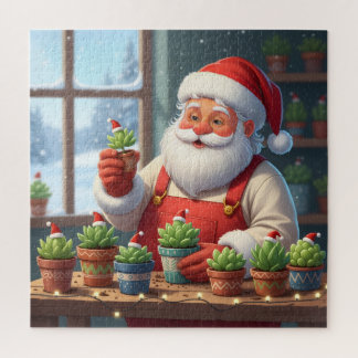 Puzzle Cozy Santa Claus Gardener Planting Succulents