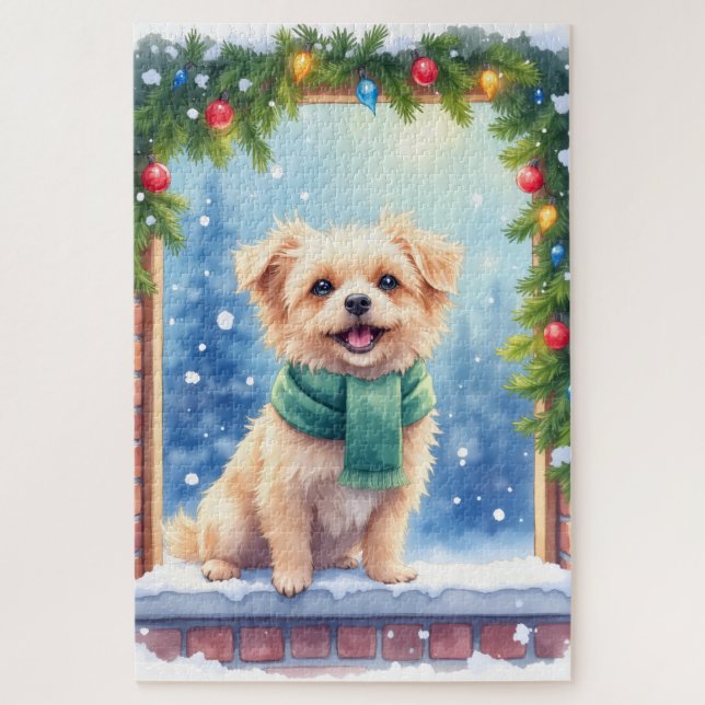 Puzzle Cozy Watercolor Affenpinscher Christmas Snowy (Vertical)