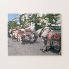 Puzzle Cracovia, vagones tirados por caballos, plaza prin