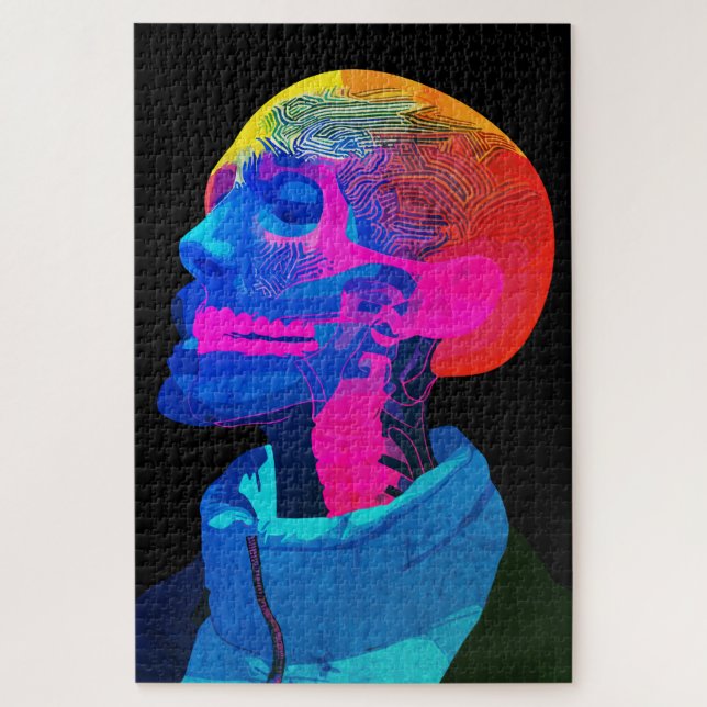 Puzzle Cráneo Cibernético – Arte de Anatomía Futurista (Vertical)