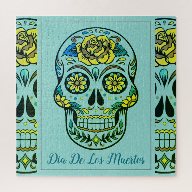 Puzzle Cráneo de azúcar Dia de Los Muertos Turquoise (Vertical)