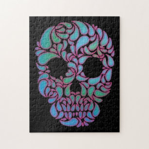 Puzzle Cráneo de caramelo en azul, verde y rosa