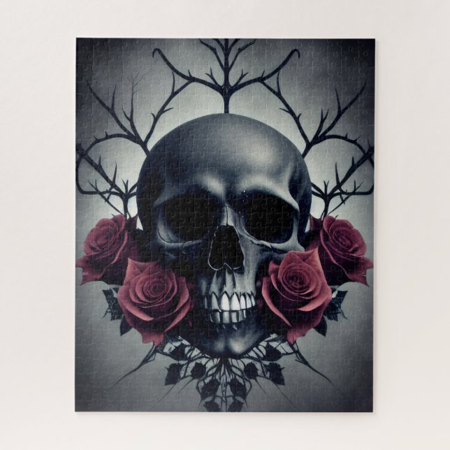 Puzzle Cráneo gótico de muerte y Rosas floral Sigil (Vertical)