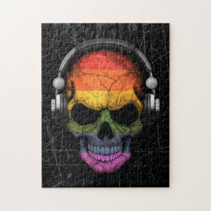 Puzzle Cráneo rasguñado de DJ del arco iris del orgullo