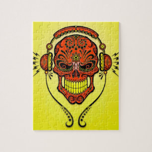 Puzzle Cráneo, rojo y amarillo del azúcar de DJ