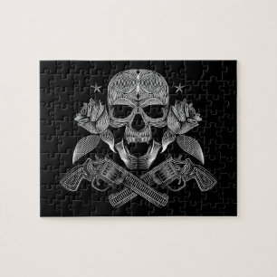 Puzzle Cráneo y armas negros y blancos