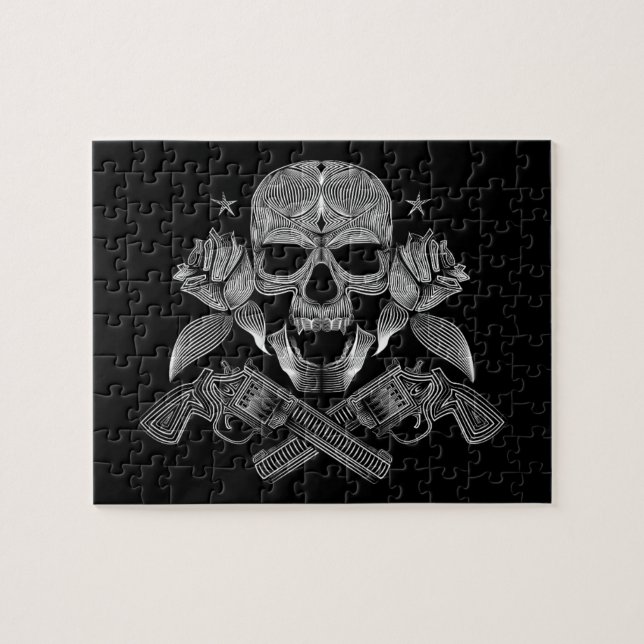 Puzzle Cráneo y armas negros y blancos (Horizontal)