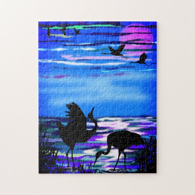Puzzle Cranes Love Dance - Romantic - Lake Sunset - (Vertical)
