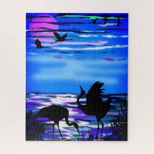 Puzzle Cranes Love Dance - Romantic - Lake Sunset - Beaut