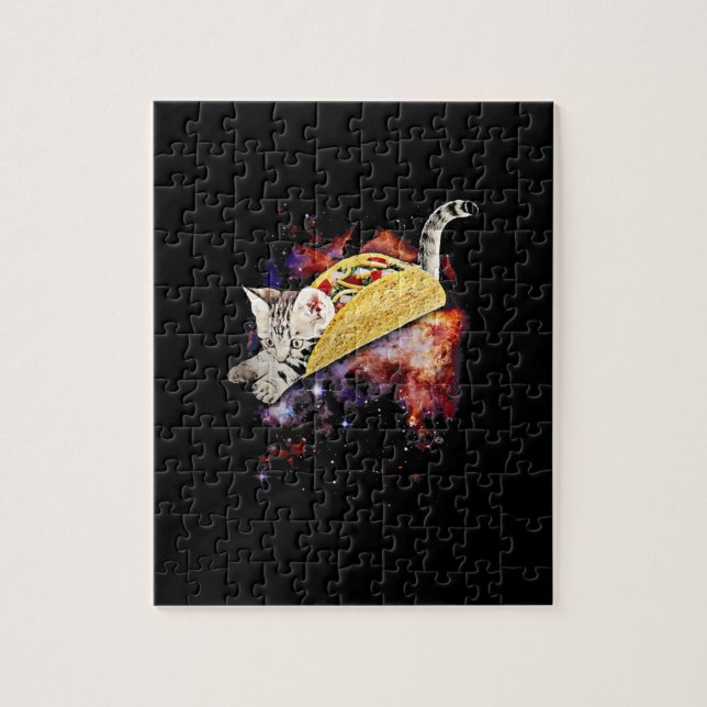 Puzzle Crazy Space Taco Cat Funny Galaxy Gift (Vertical)