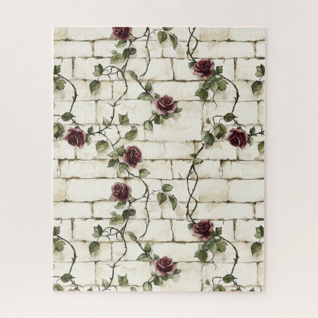 Puzzle Cream White Grey Faux Stones Red Roses (Vertical)