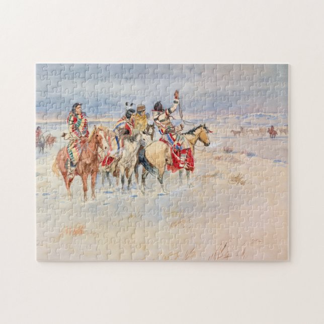 Puzzle Crees Meeting Traders, 1896 por Charles Marion Rus (Horizontal)