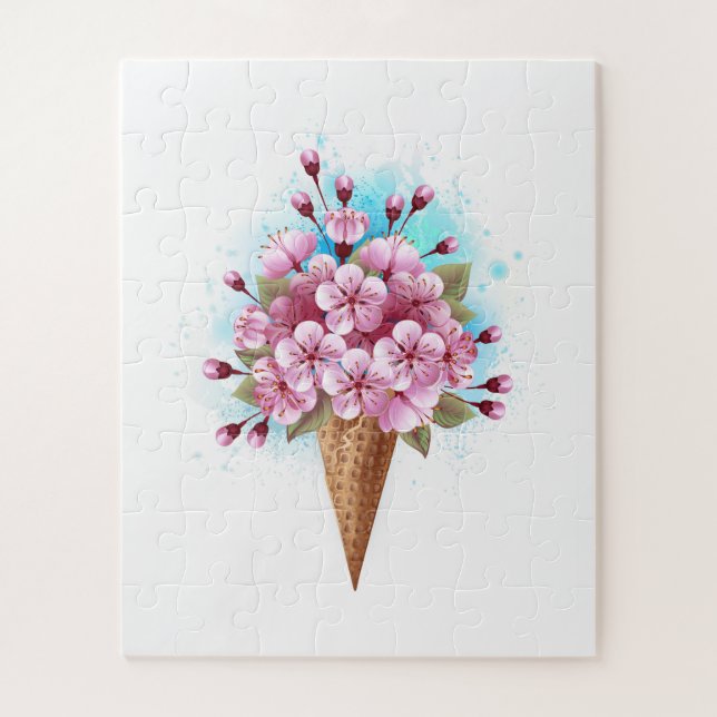 Puzzle Crema rosa de hielo Sakura Waffle Cone (Vertical)