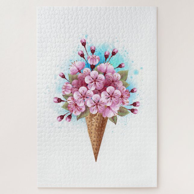 Puzzle Crema rosa de hielo Sakura Waffle Cone (Vertical)