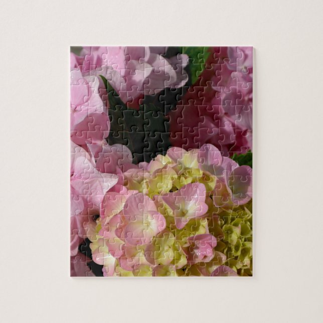Puzzle Crema rosa Hydrangeas amarillo rosa verde floral (Vertical)