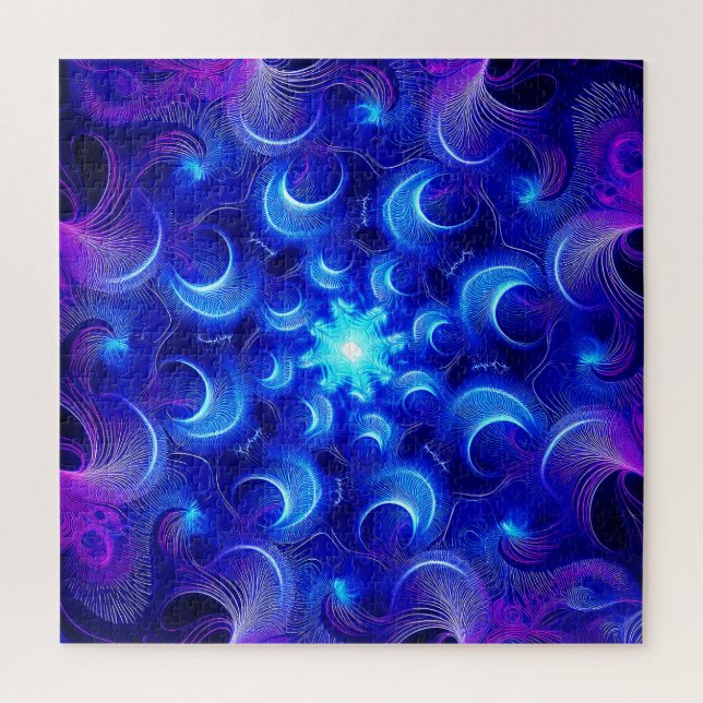 Puzzle Crescent Moon Blue Fractals (Vertical)