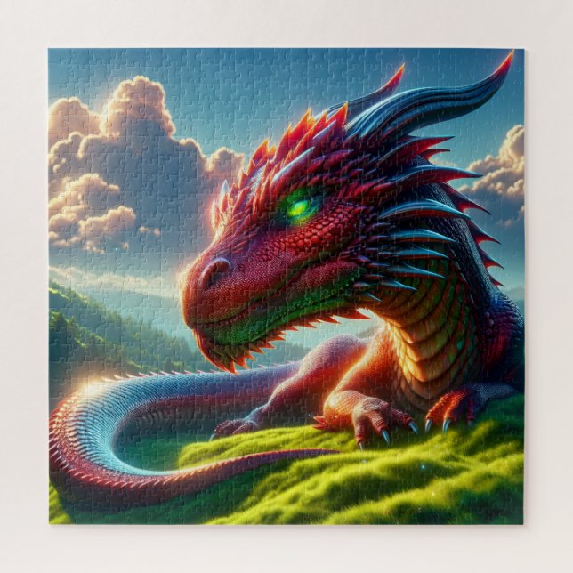 Puzzle Crimson Ember Resting Dragon at Dawn Fantasy (Vertical)