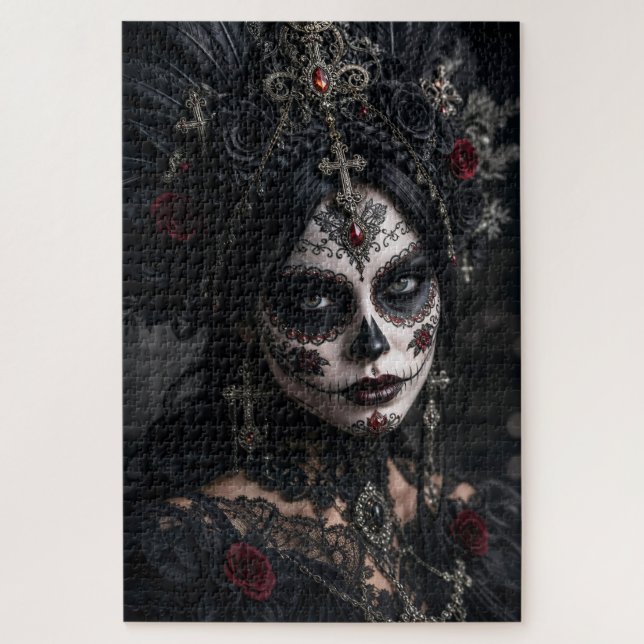 Puzzle Crimson Gothic Calavera – Rosa Negra (Vertical)