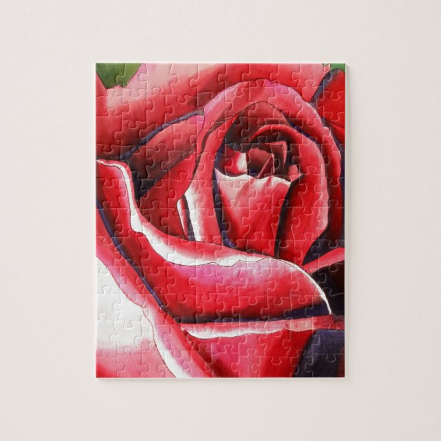 Puzzle Crimson Red Rose original acuarela (Vertical)