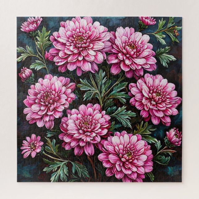 Puzzle Crisantemos rosados vibrantes (Vertical)
