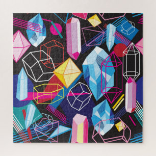 Puzzle Cristales coloridos, fondo abstracto oscuro