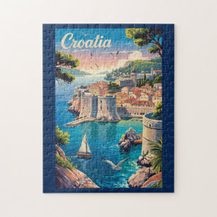 Puzzle Croacia Dubrovnik Ilustración Arte de Viaje Vintag