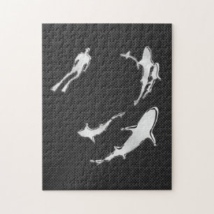 Puzzle Cromado como buceador con tiburones en fibra de ca