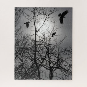 Puzzle Crows Silhouette Golus Sun Trees Gothic Scene