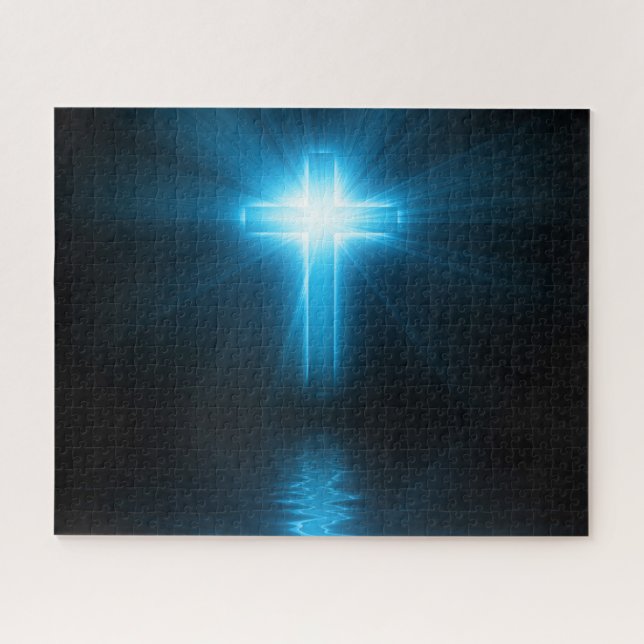 Puzzle Cruz cristiana en luz azul (Horizontal)