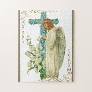 Puzzle Cruz cristiana florida azul