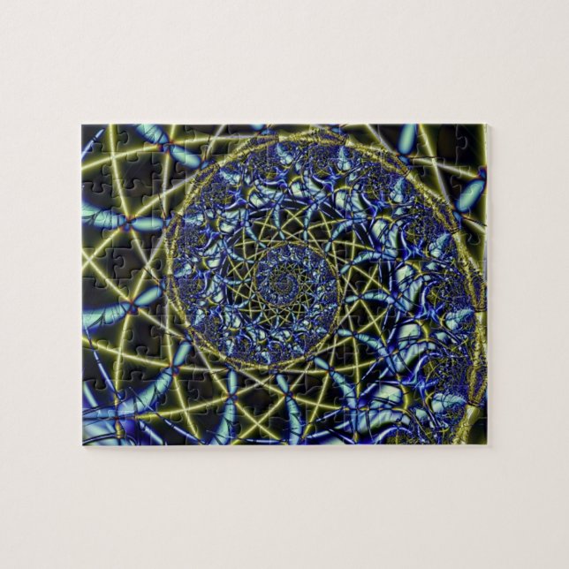 Puzzle Cruz de Criss | Arte fractal amarillo y azul (Horizontal)