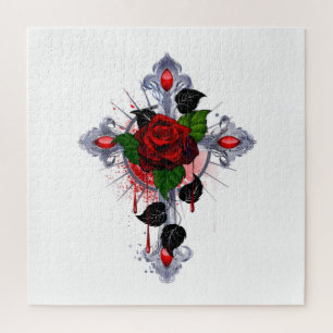 Puzzle Cruz de Plata con una Rosa Roja