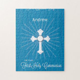 Puzzle Cruz de Primera Comunión con nombre personalizable