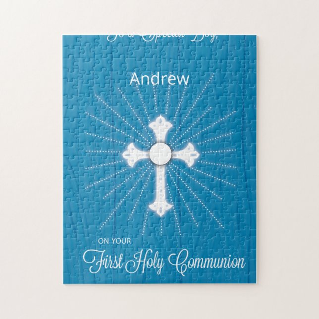 Puzzle Cruz de Primera Comunión con nombre personalizable (Vertical)