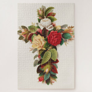 Puzzle Cruz de rosas, ilustración de la era victoriana