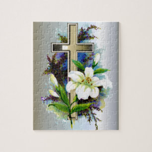 Puzzle Cruz Dorada de Pascua y Flores Blanca Lilly