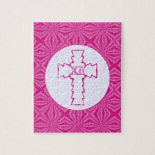 Puzzle Cruz en zig zag rosa brillante sobre blanco y rosa