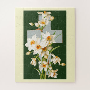 Puzzle Cruz Santa con flores en Pascua