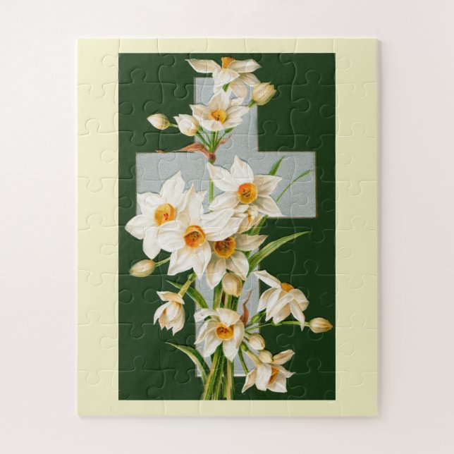 Puzzle Cruz Santa con flores en Pascua (Vertical)