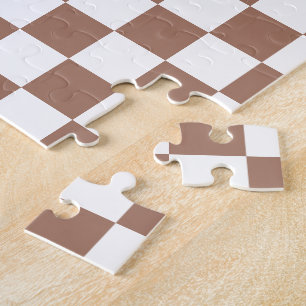 Puzzle Cuadrados de cheques mocha retro geométrico blanco