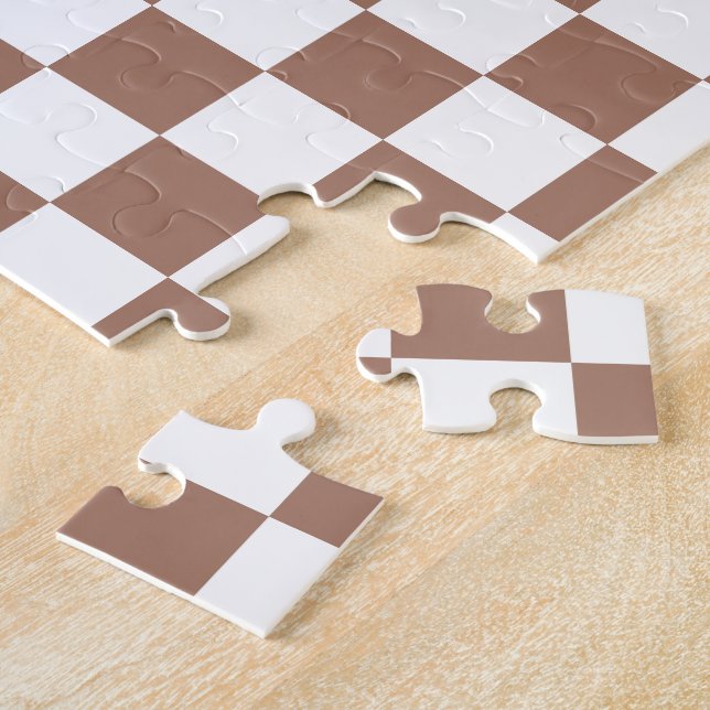 Puzzle Cuadrados de damero mocha marrón blanco geométrico (Lado)