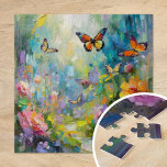 Puzzle Cuadros abstractos modernos del jardín de mariposa<br><div class="desc">Un cuadro moderno de estilo impresionista de mariposas que fluye a través de un vibrante jardín de flores silvestres, que revive con colores pastel brillantes y pinceladas abstractas de pincel texturado. La composición dinámica y la paleta de colores suaves evocan la belleza de la naturaleza en movimiento, creando una escena...</div>