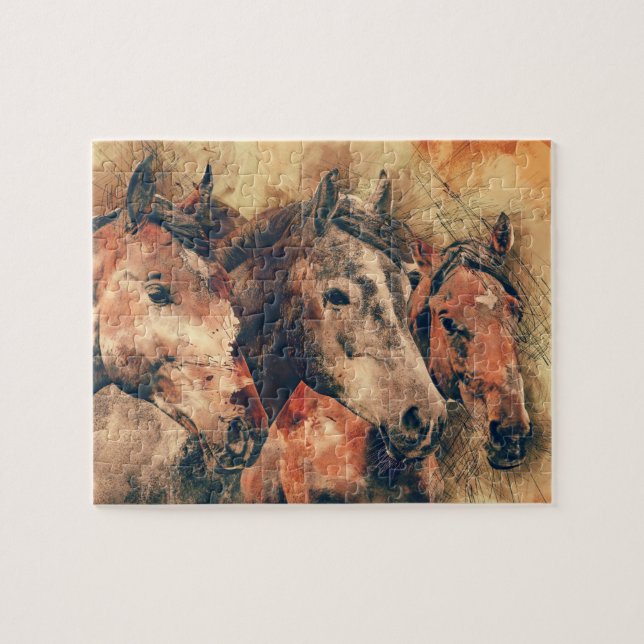 Puzzle Cuadros de pintura artística de caballos decorativ (Horizontal)