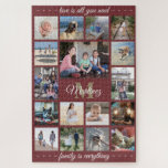 Puzzle Cualquier Collage de fotos familiar de citas Monog<br><div class="desc">Celebra las simples alegrías de la familia con un único y divertido rompecabezas de collage de fotos. Si prefiere un fondo o texto en colores distintos del burdeos, el oro y el blanco, consulte las instrucciones que aparecen a continuación. (IMAGEN PLACEMENT TIP: Una manera fácil de centrar una foto exactamente...</div>